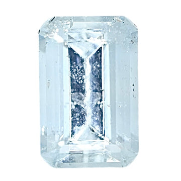 Aquamarine gemstone, emerald-cut rectangular pale blue, polished facets