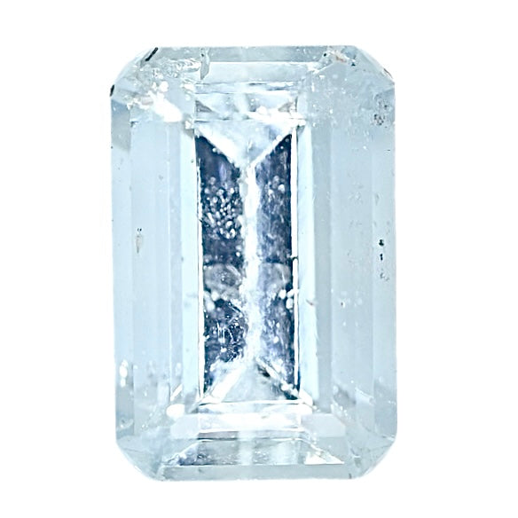 Aquamarine gemstone, emerald-cut rectangular pale blue, polished facets