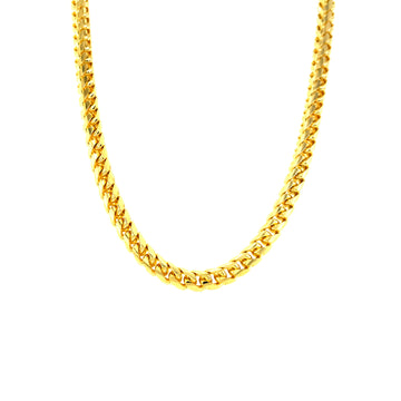 Yellow 14k gold Franco chain necklace, close-up