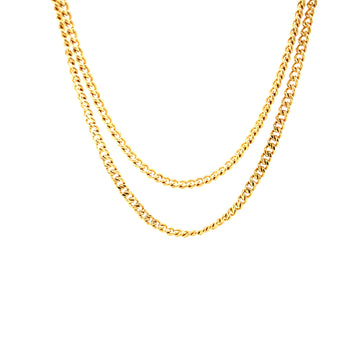 Yellow 14k gold curb chain necklace with flat, linked oval links
