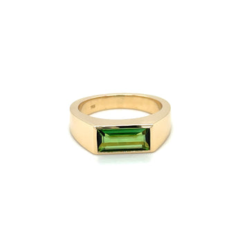 14k yellow gold tourmaline signet ring with rectangular green stone