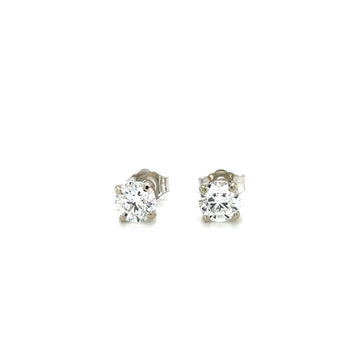 Round lab-grown diamond stud earrings, four-prong setting, push-back posts