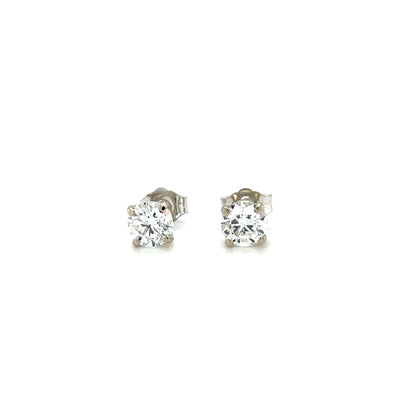 Round lab-grown diamond stud earrings, four-prong setting, push-back posts