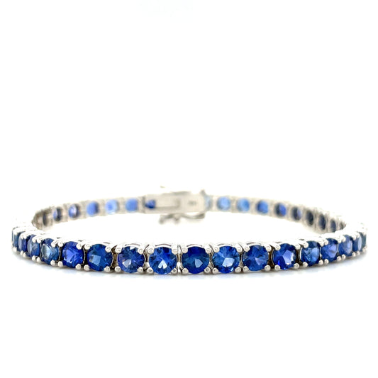 11.08 Carat Blue Sapphire Tennis Bracelet - 14k White Gold