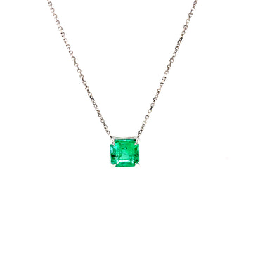 Emerald-cut green square gemstone pendant on 14k white gold chain