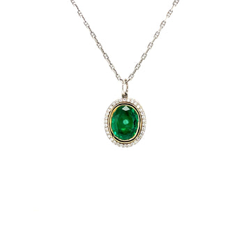 14k white gold green gemstone pendant with halo and chain