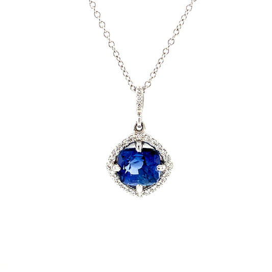 3.02 Carat Sapphire Pendant Necklace - 14k Gold - GIA
