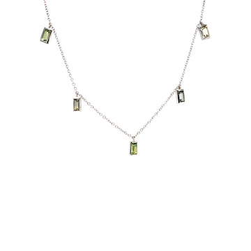 Multicolor sapphire pendant necklace with small square-cut stones on white gold chain