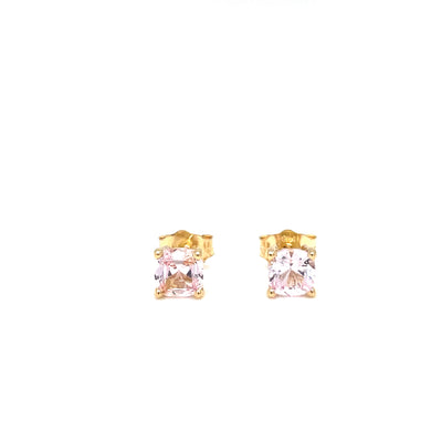 14k yellow gold cushion pink sapphire stud earrings, pair front view