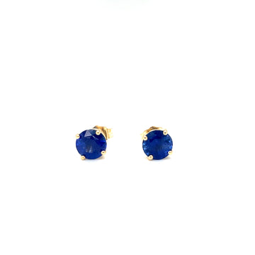 14k yellow gold blue sapphire stud earrings with round stone settings