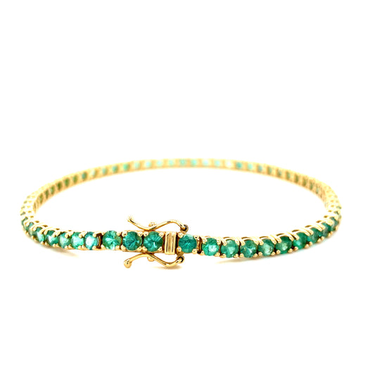 6.0 Carat Emerald Tennis Bracelet - 14k Yellow Gold