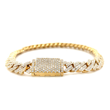 14k yellow gold diamond Cuban bracelet with rectangular diamond centerpiece and chain links