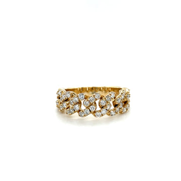 14k yellow gold diamond Cuban link band with repeating round stone clusters