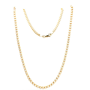 14k yellow gold half diamond, half Cuban necklace with round diamonds