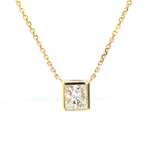 Single Princess Diamond Pendant - 14k Gold
