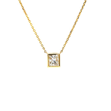 Square princess-cut diamond pendant on 14k yellow gold chain