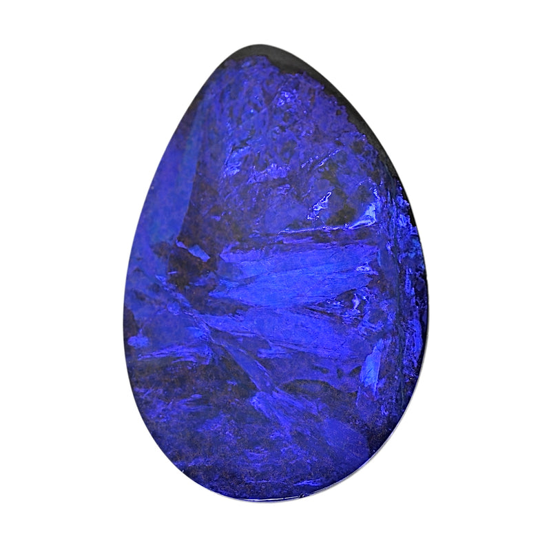 Teardrop boulder opal cabochon, vivid blue with dark matrix