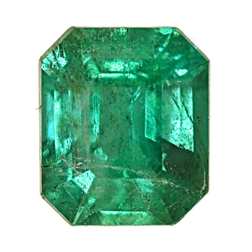 Green emerald-cut gemstone with octagonal step facets
