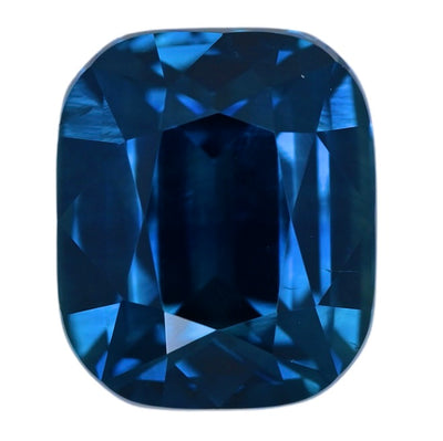 Cushion-cut blue sapphire gemstone, faceted, 3.56 ct