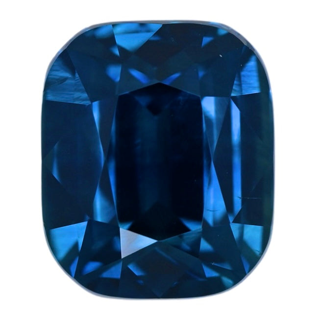 Cushion-cut blue sapphire gemstone, faceted, 3.56 ct