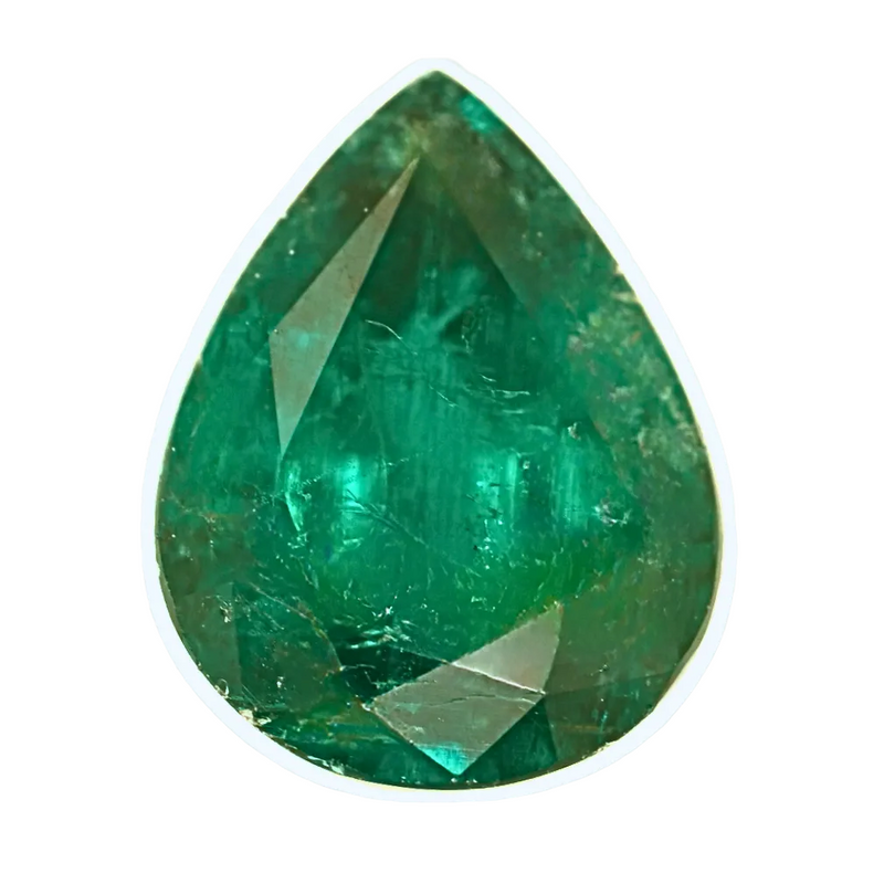 Teardrop faceted green emerald gemstone