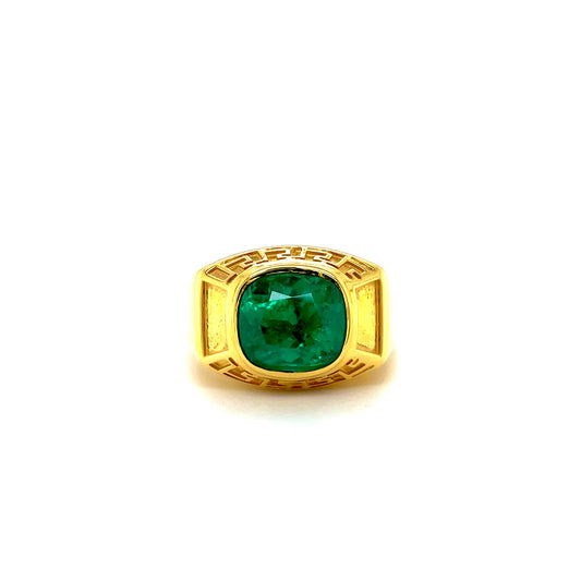 3.64 Carat Colombian Emerald Ring - 18k Yellow Gold