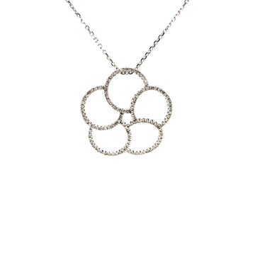 18k white gold diamond flower pendant with four diamond-pave petals on chain