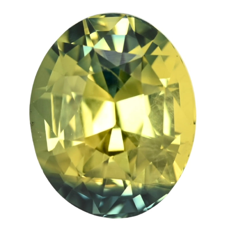Faceted oval bi-color sapphire, yellow and green tones