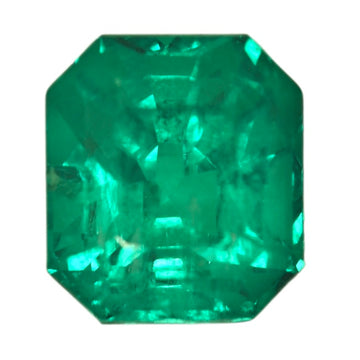 Octagonal green emerald gemstone with faceted cut and polished surfaces