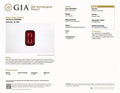 GIA Gemological Report document for ruby, showing details and results