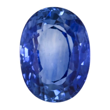 Blue sapphire gemstone in oval cut, faceted with bright sapphire blue