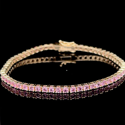 5 Carat Pink Sapphire Tennis Bracelet - 14k Yellow Gold