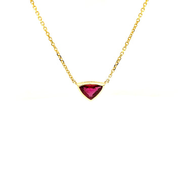 14k yellow gold ruby triangle pendant on chain