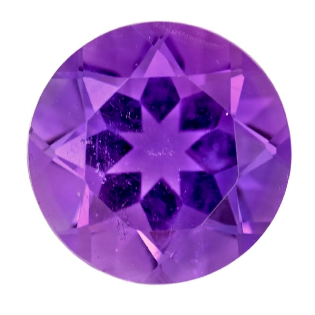 Round amethyst gemstone, faceted purple stone