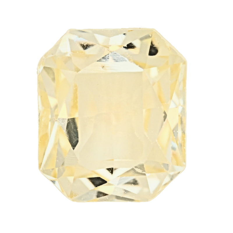 Front view cushion-cut yellow sapphire with visible facet pattern