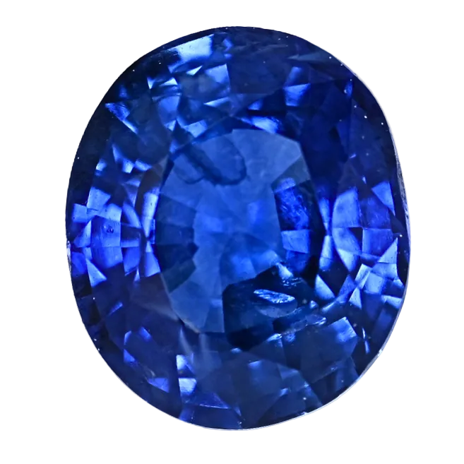 Oval faceted blue sapphire gemstone with bright blue facets
