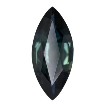 Marquise-cut teal sapphire gemstone, dark blue-green faceted marquise shape