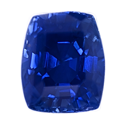 Blue sapphire gemstone, cushion-cut with faceted sparkle