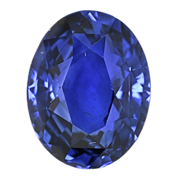 Oval blue sapphire gemstone, highly faceted vivid blue center