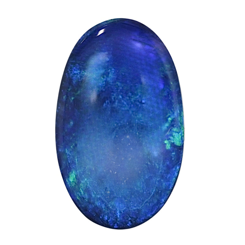 Oval Australian opal gemstone, deep blue with green flashes