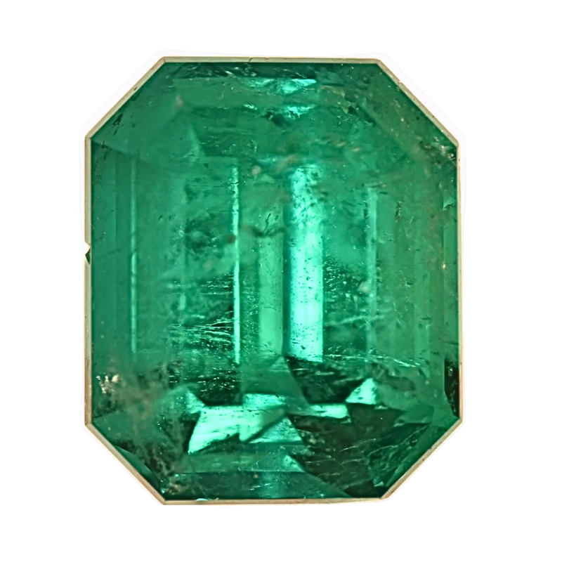 Octagonal emerald cut emerald gemstone, vivid green, polished facets