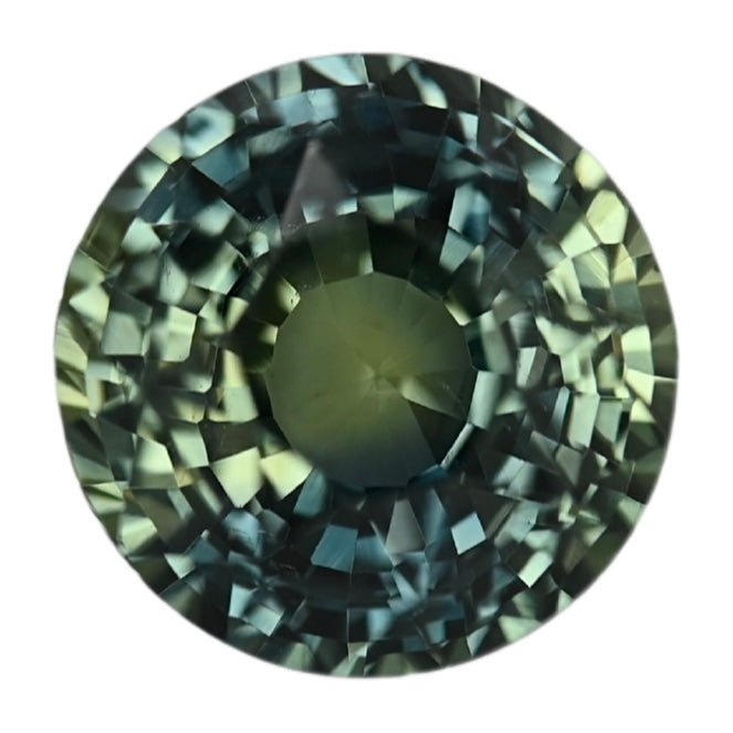 Round faceted green sapphire gemstone with even scintillating cut