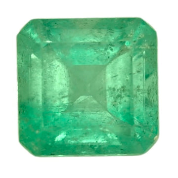 0.76-carat emerald-cut emerald gemstone, bright green, rectangular facets