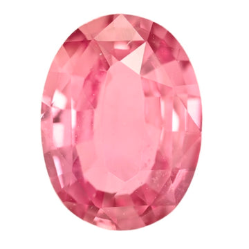 Oval padparadscha sapphire gemstone, bright pink with visible facets