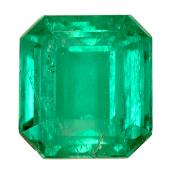 Octagonal emerald gemstone, vivid green, faceted cut