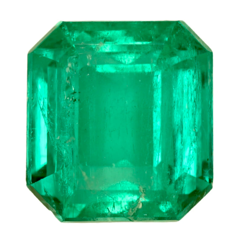 Octagonal emerald gemstone, vivid green, faceted cut