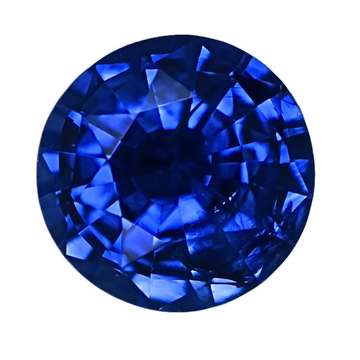 Round blue sapphire gemstone with vivid faceted cut.