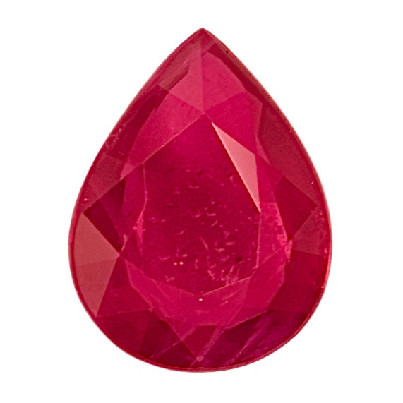 Pear-shaped ruby gemstone, deep red faceted teardrop