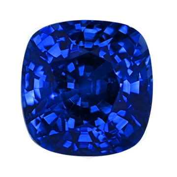 Blue cushion-cut sapphire gemstone with faceted sparkle