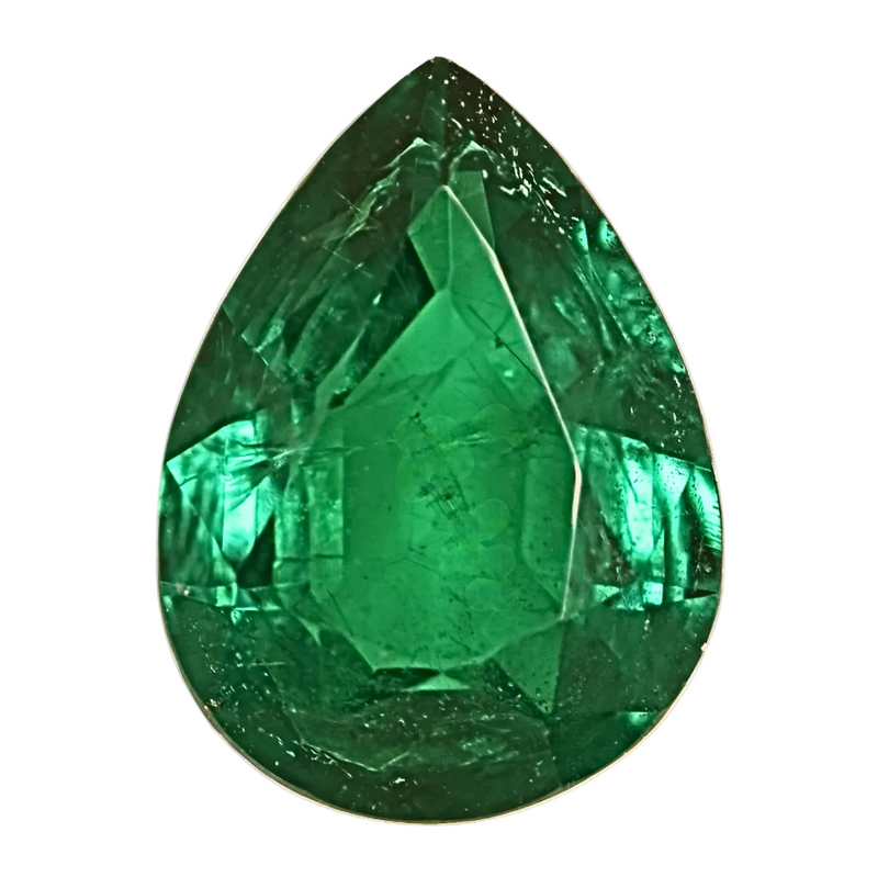 Faceted green pear-shaped emerald gemstone, 1.49 carat